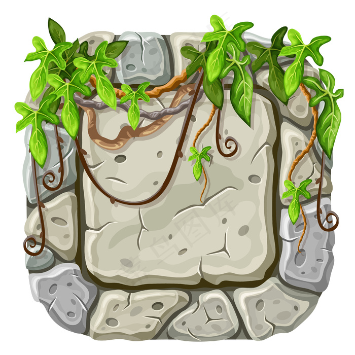 带有藤本植物枝叶的石板。