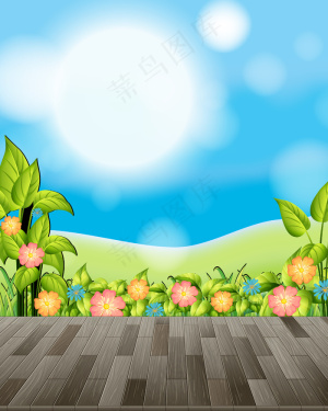 与花田和绿草的自然背景