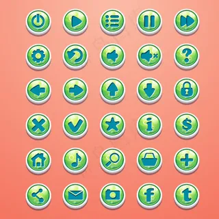 大套圆形按钮卡通绿色的游戏界面