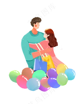 七夕情侣购物相拥png素材