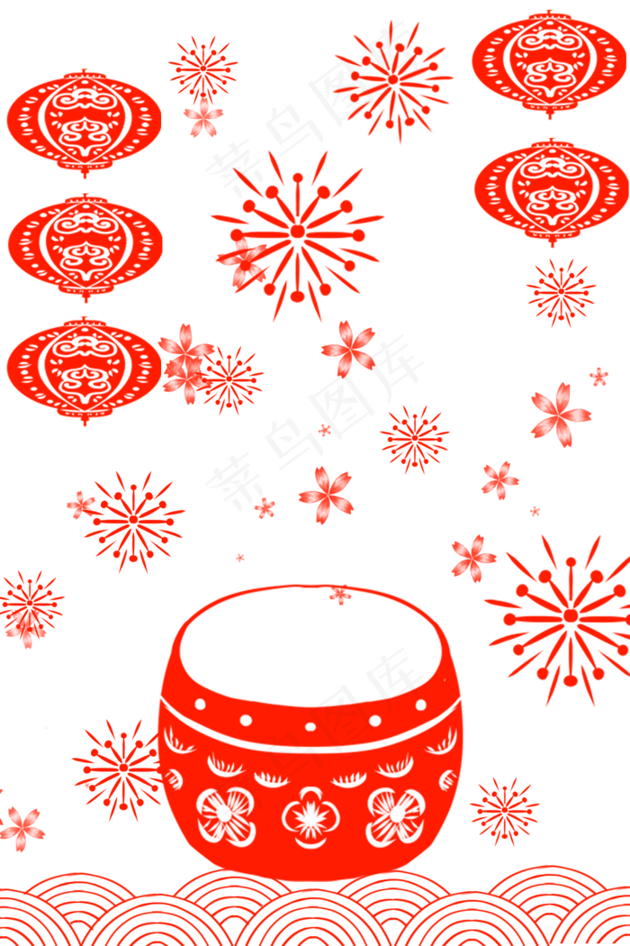 新年大鼓灯笼烟花底纹