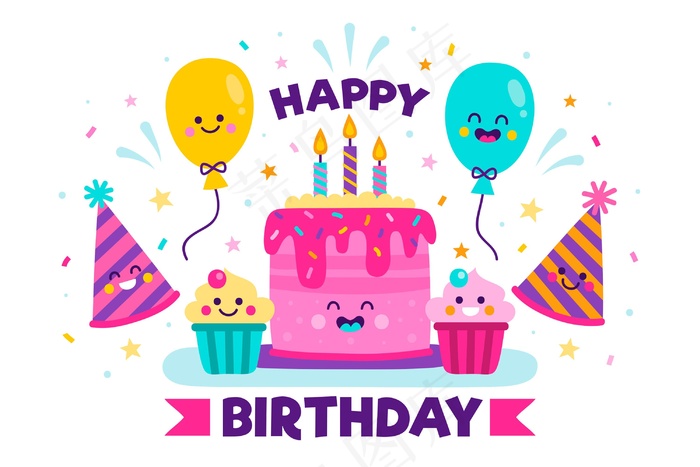 手绘蛋糕生日派对背景eps,ai矢量模版下载