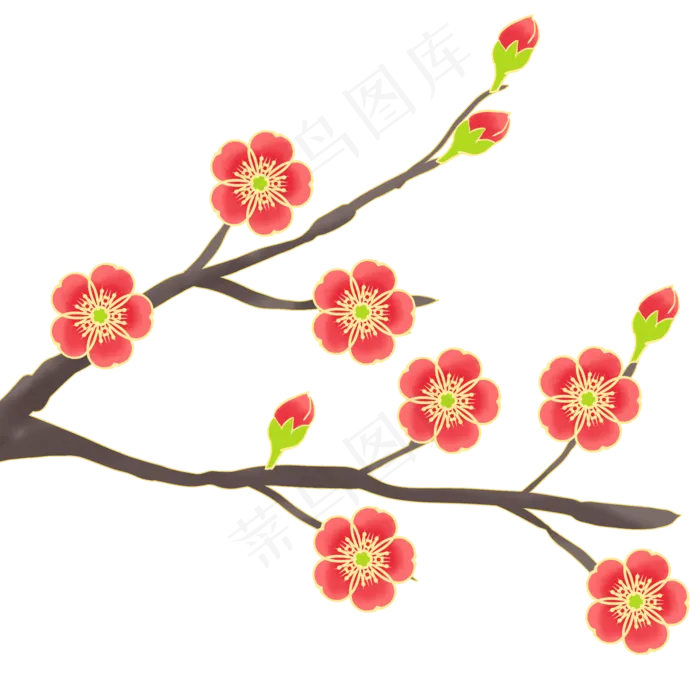 国潮红色梅花枝(2000X2000(DPI:300))psd模版下载