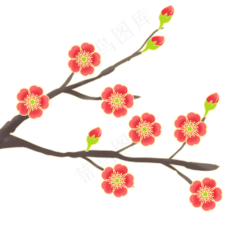国潮红色梅花枝