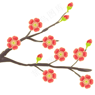 国潮红色梅花枝