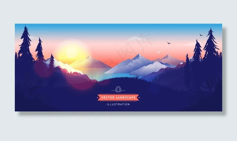 山林日出景观背景eps,ai矢量模版下载