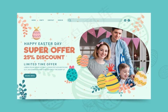 复活节彩蛋和家庭登录页模板eps,ai矢量模版下载