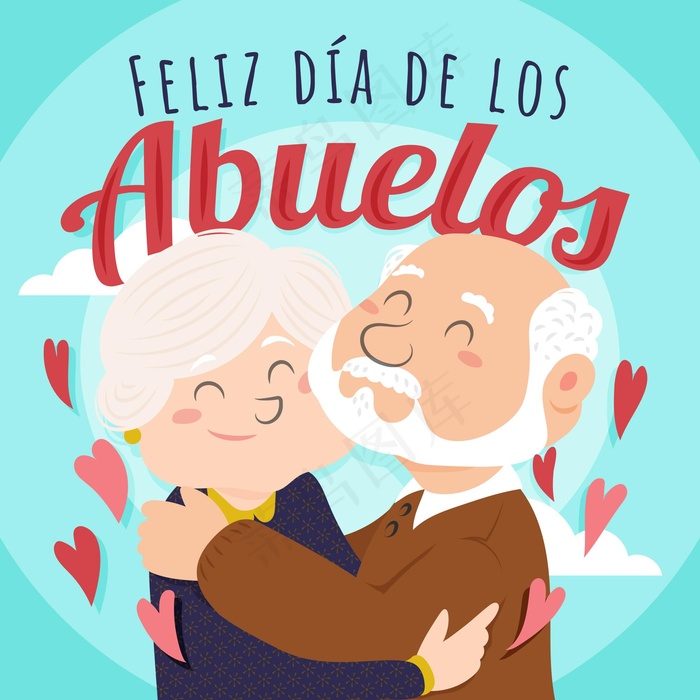 Dia de los abuelos与祖父母的插图eps,ai矢量模版下载