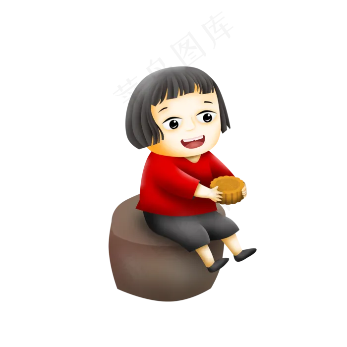 小女孩坐在凳子上面吃月饼 (2000X2000(DPI:300))psd模版下载