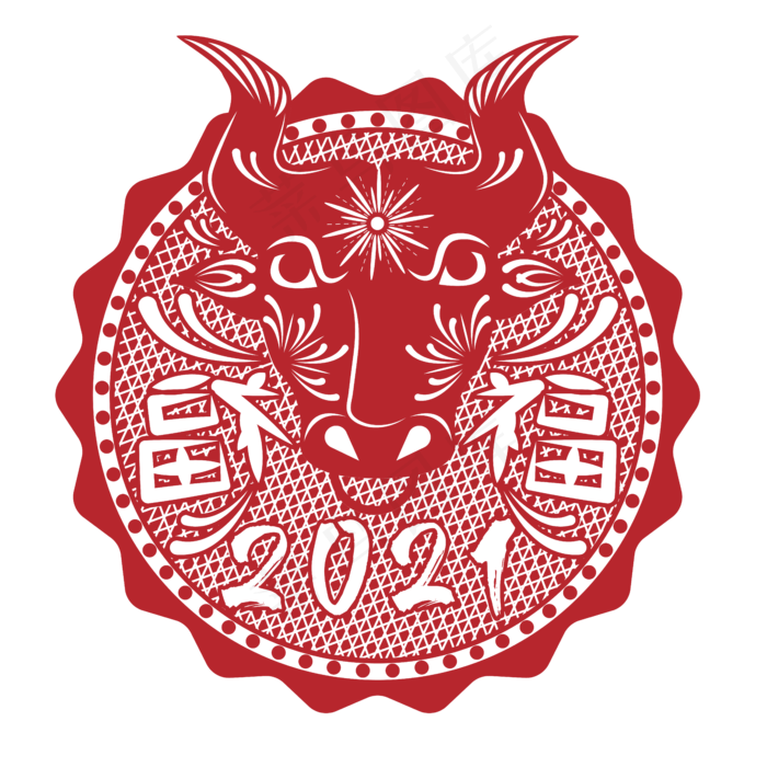 矢量喜庆牛年窗花(5906*5906px 300 dpi )ai矢量模版下载
