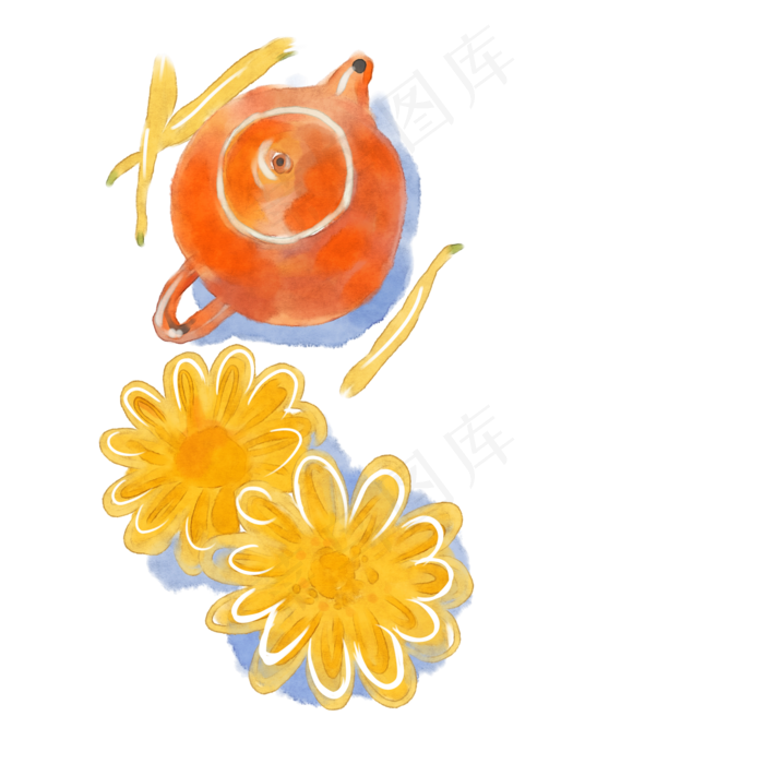 卡通手绘水彩重阳节菊花酒(2000X2000(DPI:300))psd模版下载