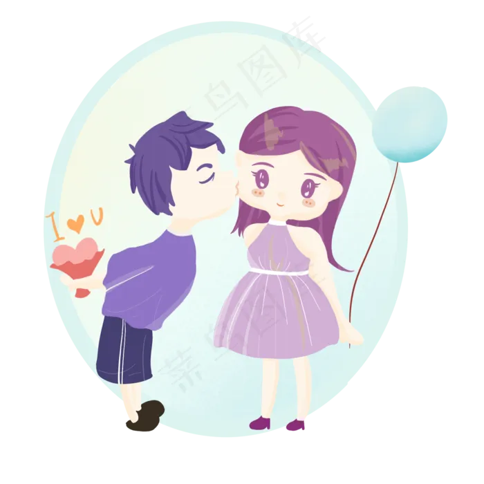 七夕情人节男孩女孩浪漫亲吻我爱(2048*2048px 300 dpi )psd模版下载