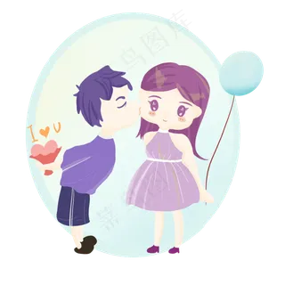 七夕情人节男孩女孩浪漫亲吻我爱
