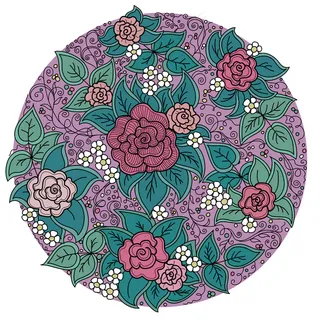 带玫瑰和叶子的矢量圆形花卉图案