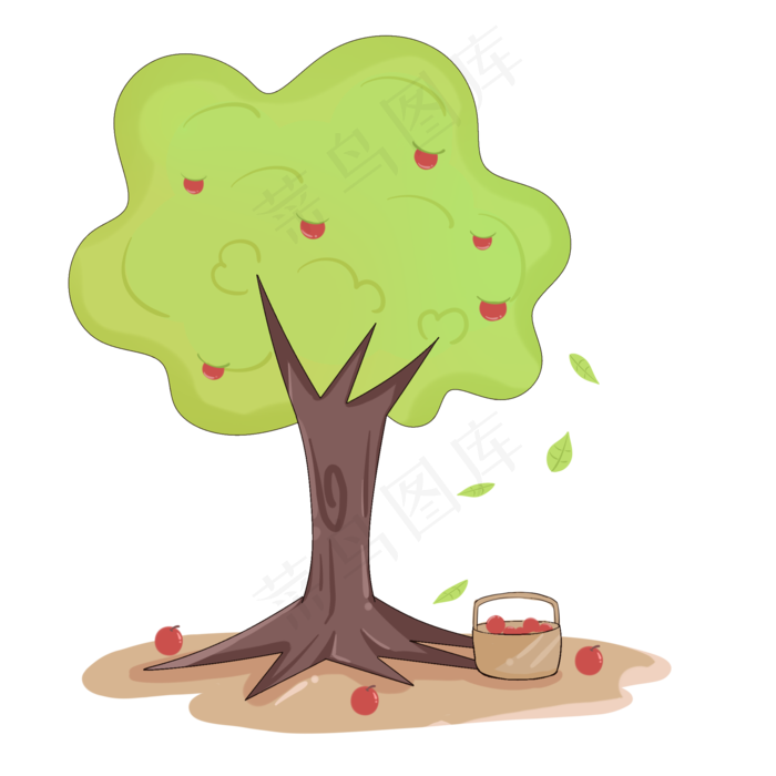 秋天主题绿色树木卡通插图