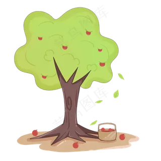 秋天主题绿色树木卡通插图