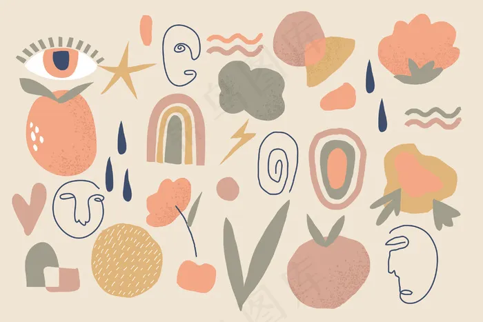 手绘抽象有机形状背景eps,ai矢量模版下载