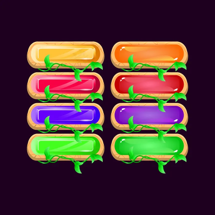 一套游戏圆形木叶钻石和果冻彩色按钮eps,ai矢量模版下载