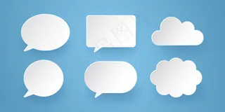 蓝色背景上的纸样通讯气泡。