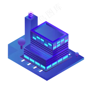 2.5D蓝色互联网分支建筑元素,免抠元素