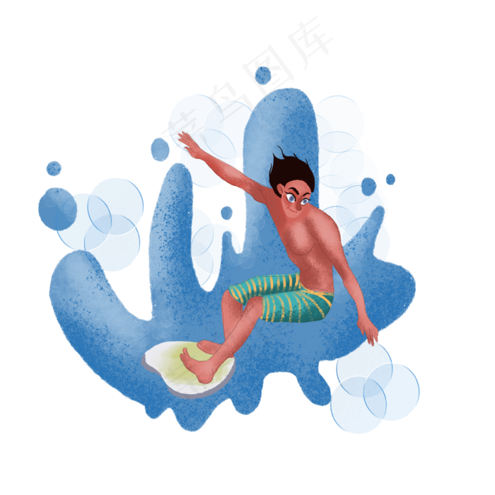 五四青年节卡通手绘冲浪男青年(2500X2500(DPI:350))psd模版下载