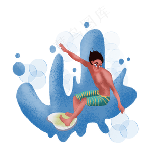 五四青年节卡通手绘冲浪男青年