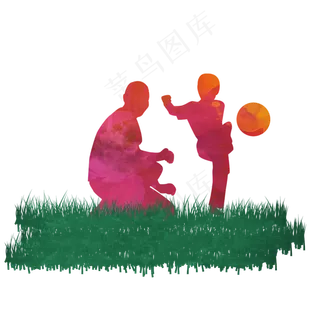 手绘父亲教儿子踢球设计