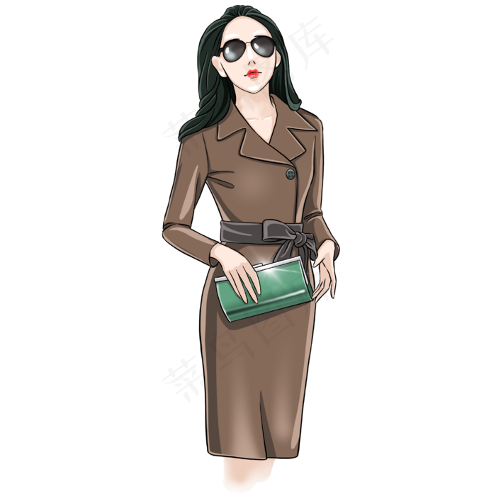 三八妇女节拿着绿色手包的墨镜美,免抠元素