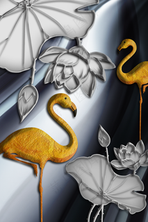 烁金风仙鹤荷花黑金简约装饰画