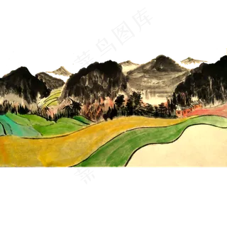 水墨山水田野丘陵山PNG风景