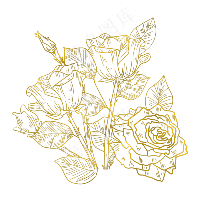 金粉烫金玫瑰花线条,免抠元素