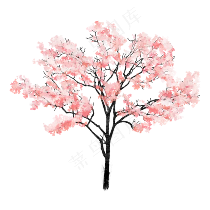 水墨桃花树png素材,免抠元素(2000X2000(DPI:762))psd模版下载
