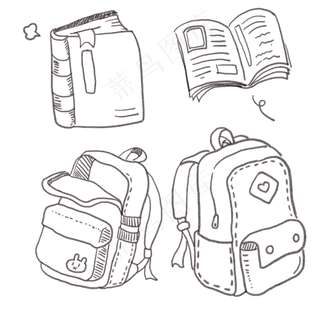 卡通手绘涂鸦线条书本书包简笔画,免抠元素