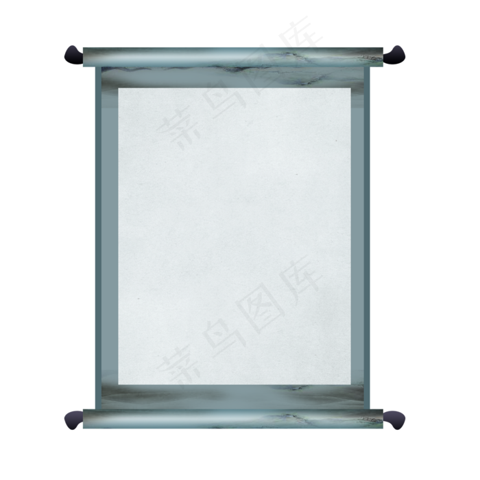 蓝灰色水墨卷轴,免抠元素