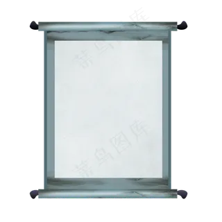 蓝灰色水墨卷轴,免抠元素