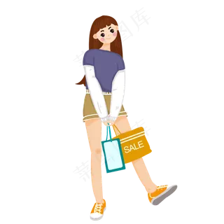 卡通双十一购物女孩