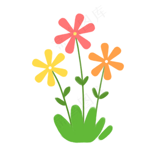 春季绿色植物三朵花,免抠元素