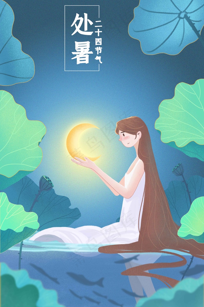 夏日月光下的女孩(3545*5315px 300 dpi )psd模版下载