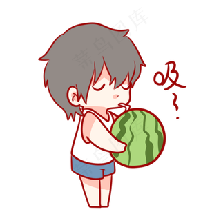 喝西瓜汁的男孩