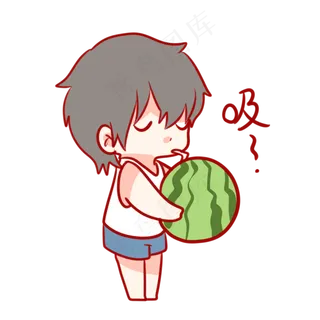 喝西瓜汁的男孩