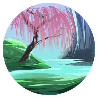 树木溪水微光渐变