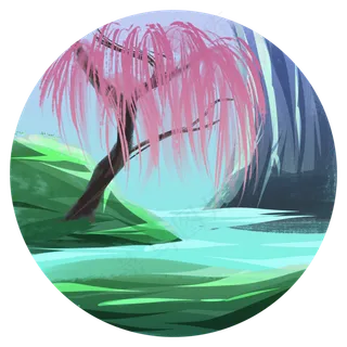 树木溪水微光渐变