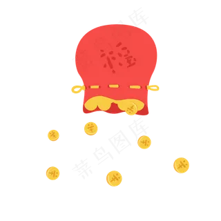 福袋倒成堆的金币,免抠元素