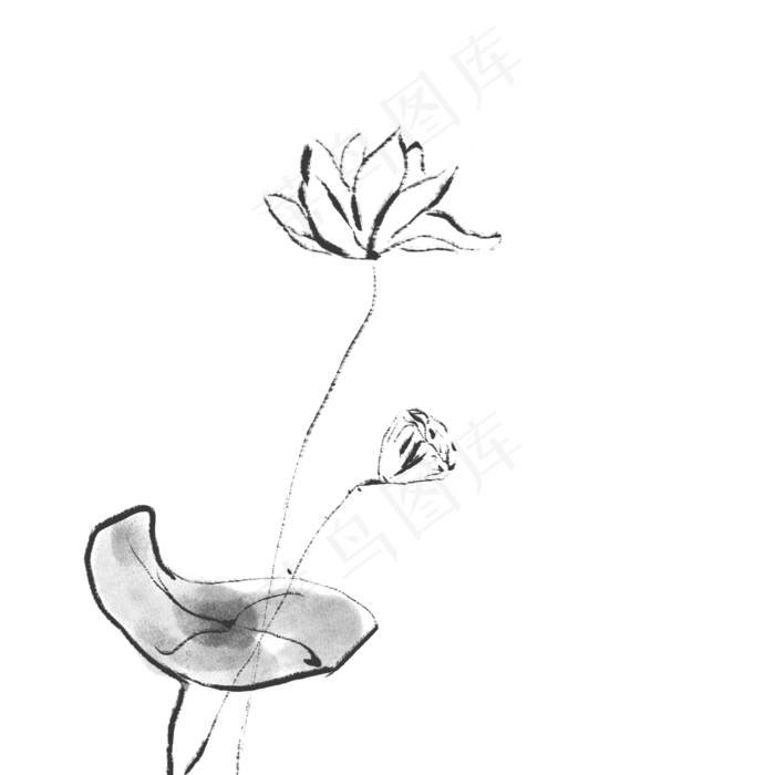 水墨风荷花荷叶莲藕装饰免扣素材(2000X2000(DPI:300))psd模版下载