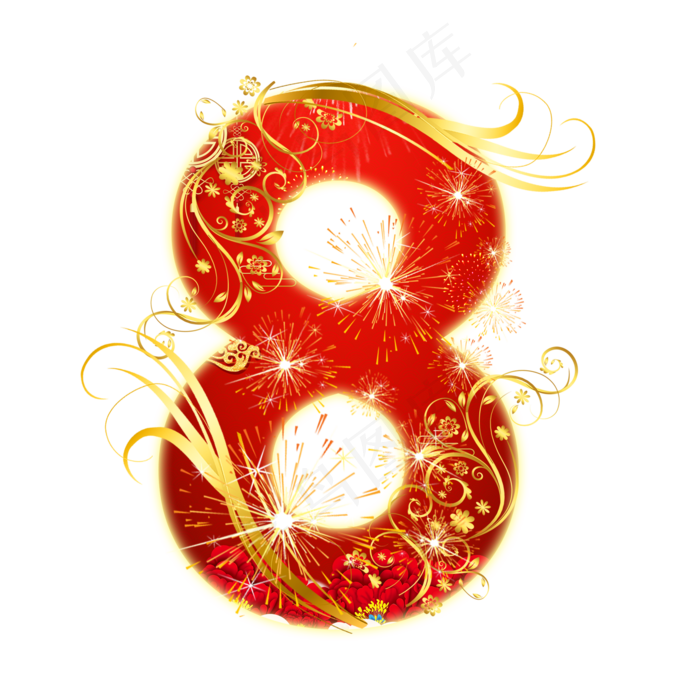 红色喜庆数字8psd模版下载