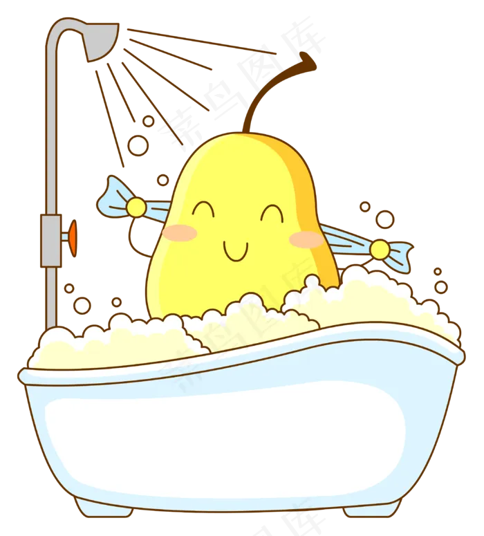 卡通可爱浴缸和拟人化梨子免抠图(3164*3502px 300 dpi )eps,ai矢量模版下载