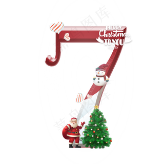 卡通红色圣诞节倒计时数字7