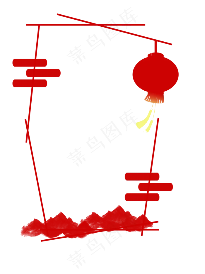 元宵节喜庆红色灯笼手绘边框,免抠元素