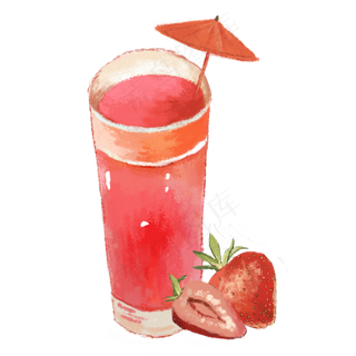 手绘粉红写实装饰草莓奶茶