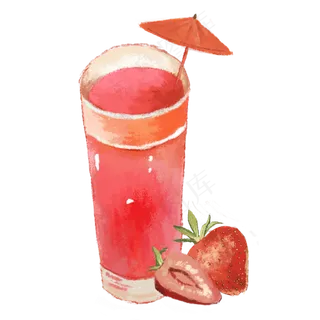 手绘粉红写实装饰草莓奶茶
